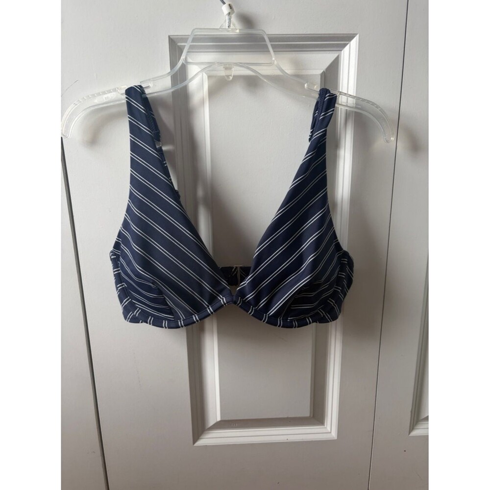 Athleta Navy Striped Bikini Top Women's Size 34D/DD